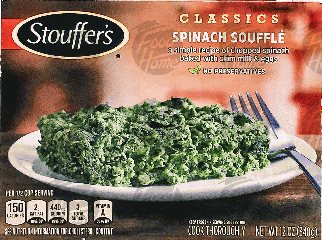 Stouffer's Simple Dishes spinach souffle; chopped spinach baked with skim milk & eggs Full-Size Picture